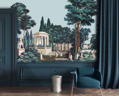 Panoramic wallpaper English garden polychrome . 1800-1804