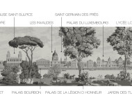 Panoramic wallpaper Paris monuments monochrome . 1812