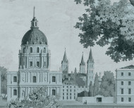 Papier peint panoramique Monuments de Paris bleu gris . 1812