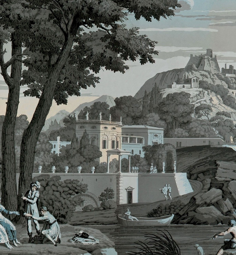 Panoramique Vues d'Italie bleu céleste . 1823