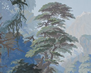 Panoramic wallpaper Eden forest blue . 1861