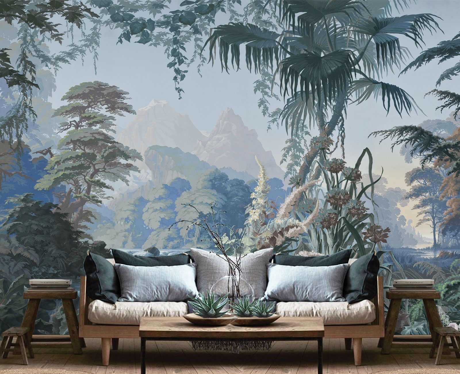 Panoramic Wallpaper Eden Forest Blue Luxurious Vegetation