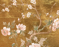 Yellow gold leaf panoramic wallpaper japanese decor . 1889