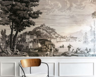 Panoramic wallpaper Views from Italy monochrome . 1823