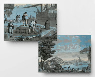 Panoramic wallpaper Views from Italy celestial blue . 1823