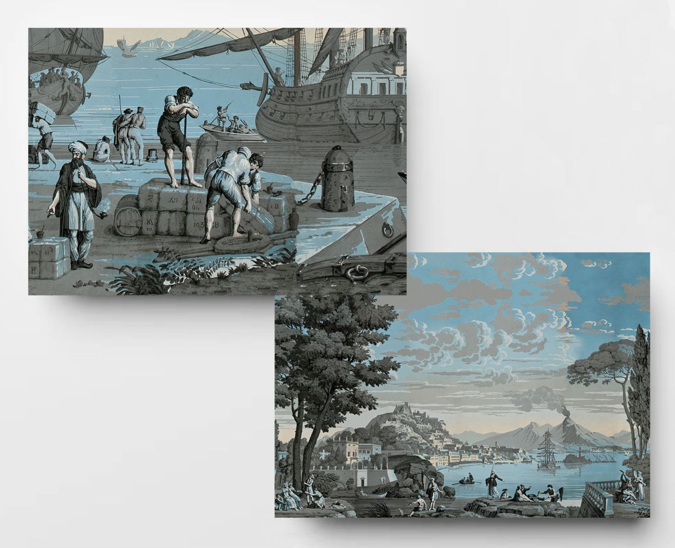 Panoramique Vues d'Italie bleu céleste . 1823