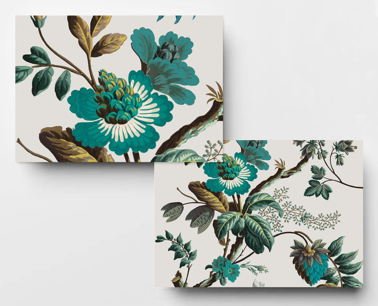 Papier décor Fleurs de fantaisie cyan . 1799