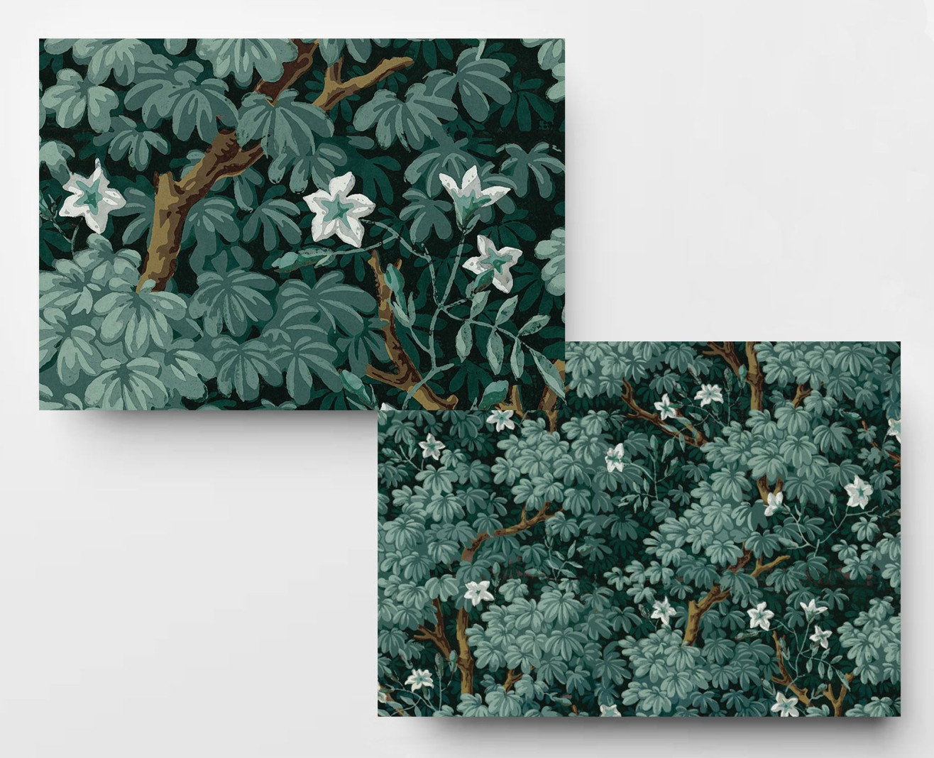 Decorative wallpaper Jasmine green grey . 1799
