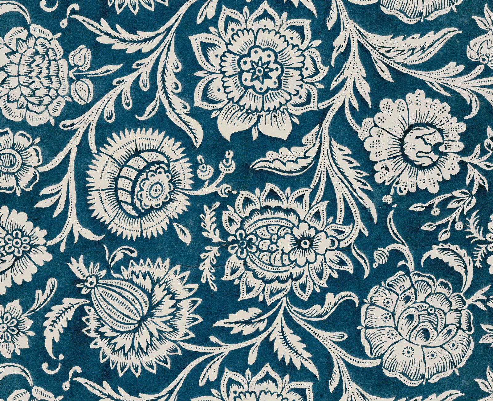 Domino wallpaper - peacock blue peonies | Flowers and leaves
