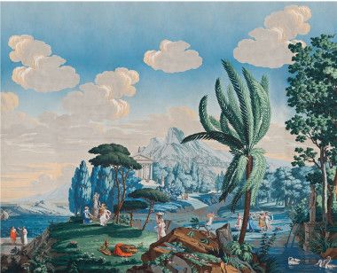 Panoramic wallpaper The landscape of Telemachus on the isle of Calypso polychrome . 1818