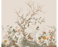 Papier peint panoramique Grues japonaises ivoire . 1889