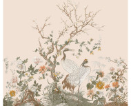 Papier peint panoramique Grues japonaises beige rosé . 1889