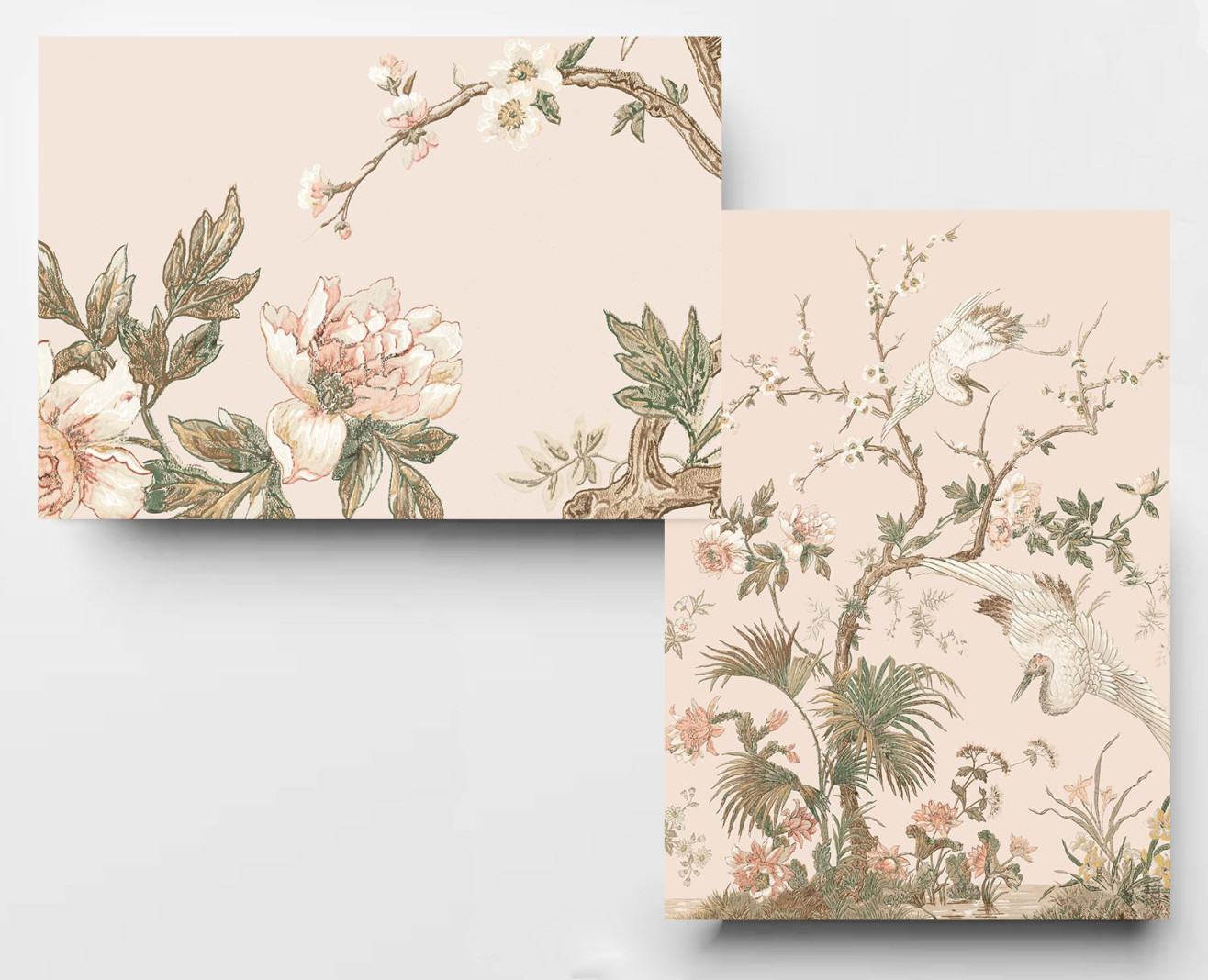 Papier peint panoramique Fleurs de prunier beige rosé . 1889