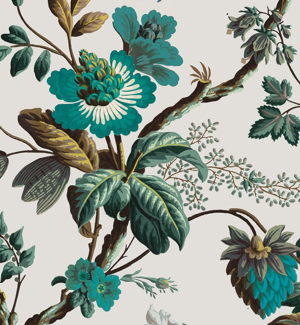 Papier décor Fleurs de fantaisie cyan . 1799