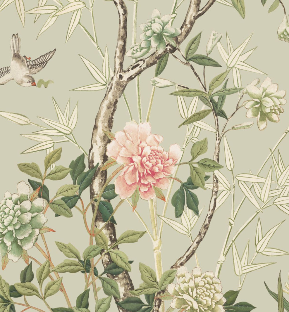 Chinese wallpaper Magnolia celadon green . 1775-1799