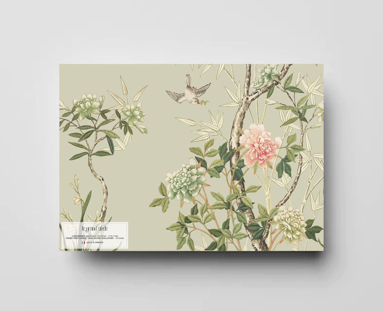 Chinese wallpaper Magnolia celadon green . 1775-1799