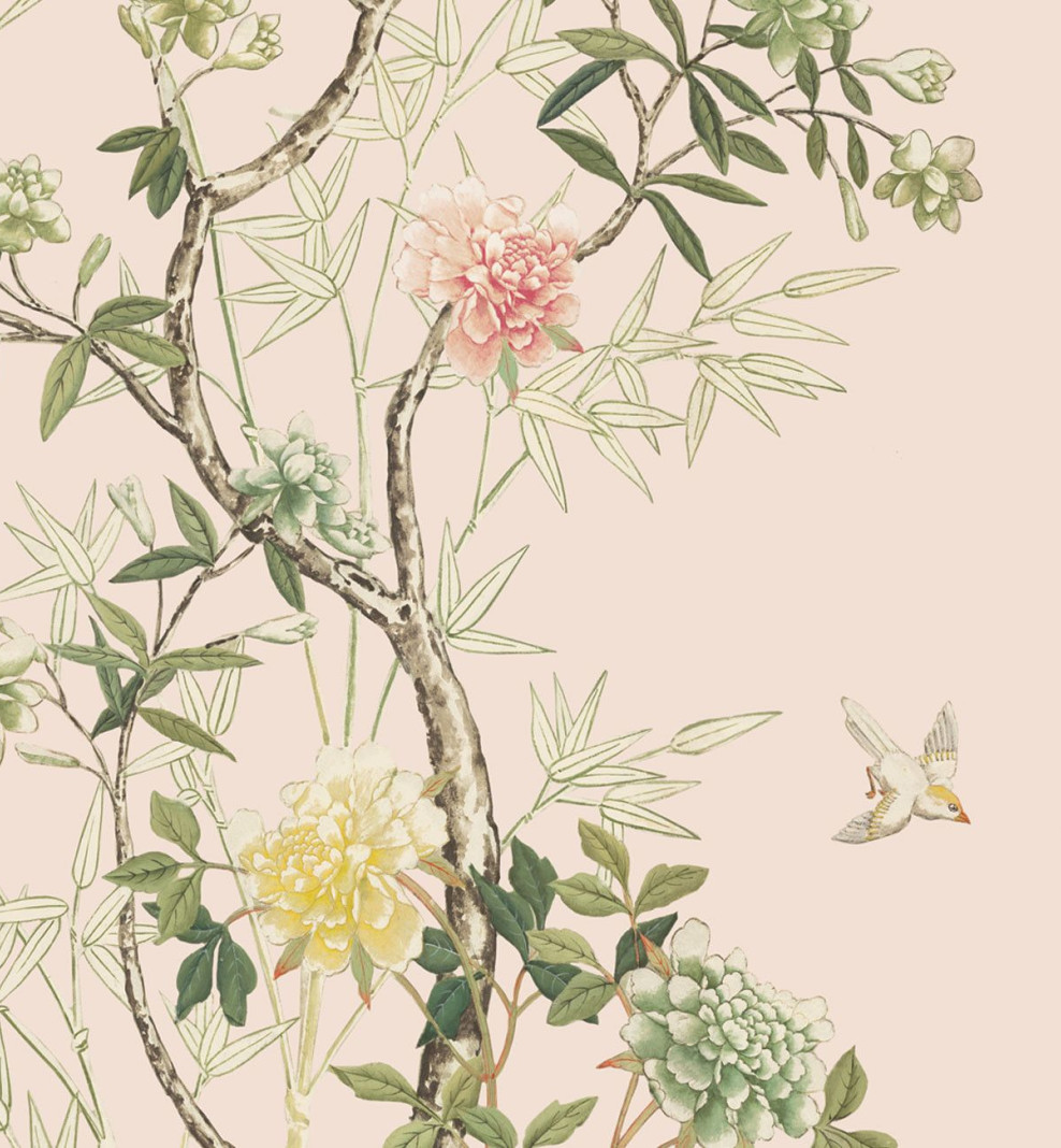 Papier peint chinois Magnolia beige rosé . 1775-1799