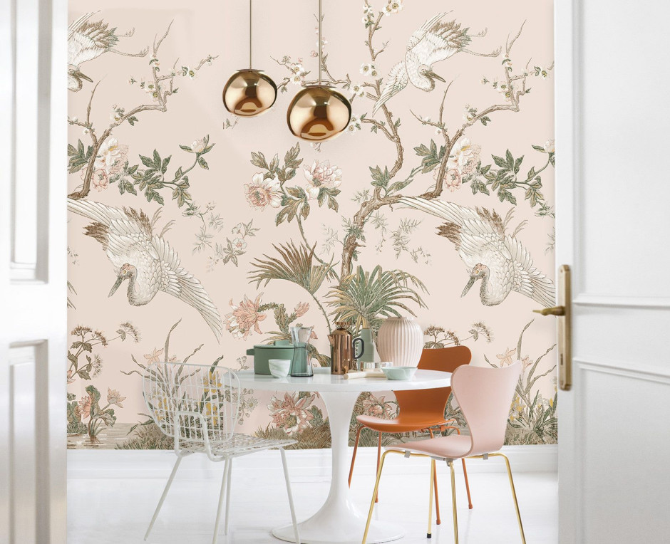 Yellow gold leaf panoramic wallpaper - Plum blossoms