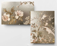 Pale gold leaf panoramic wallpaper Plum blossoms . 1889