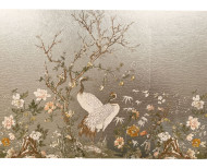 Papier peint panoramique à la feuille d'or pâle Grues japonaises . 1889