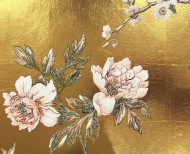 Papier peint panoramique à la feuille d'or jaune Fleurs de prunier . 1889