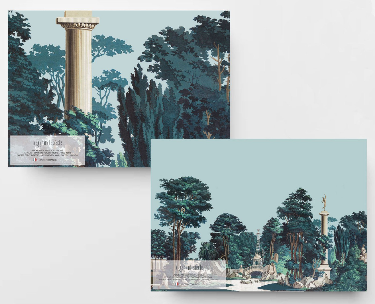 Papier peint panoramique Jardin Anglais polychrome . 1800-1804
