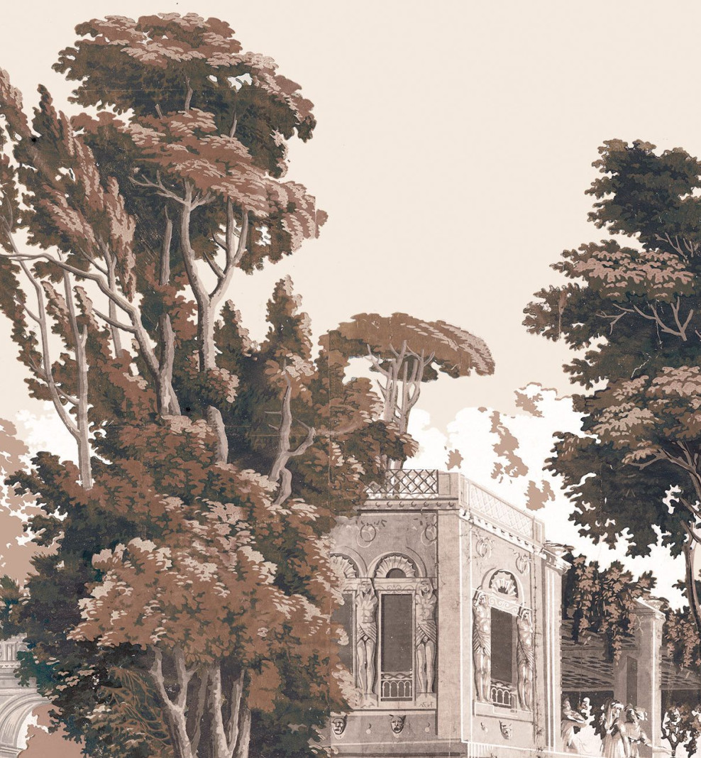 Papier peint panoramique Jardin Anglais monochrome . 1800-1804