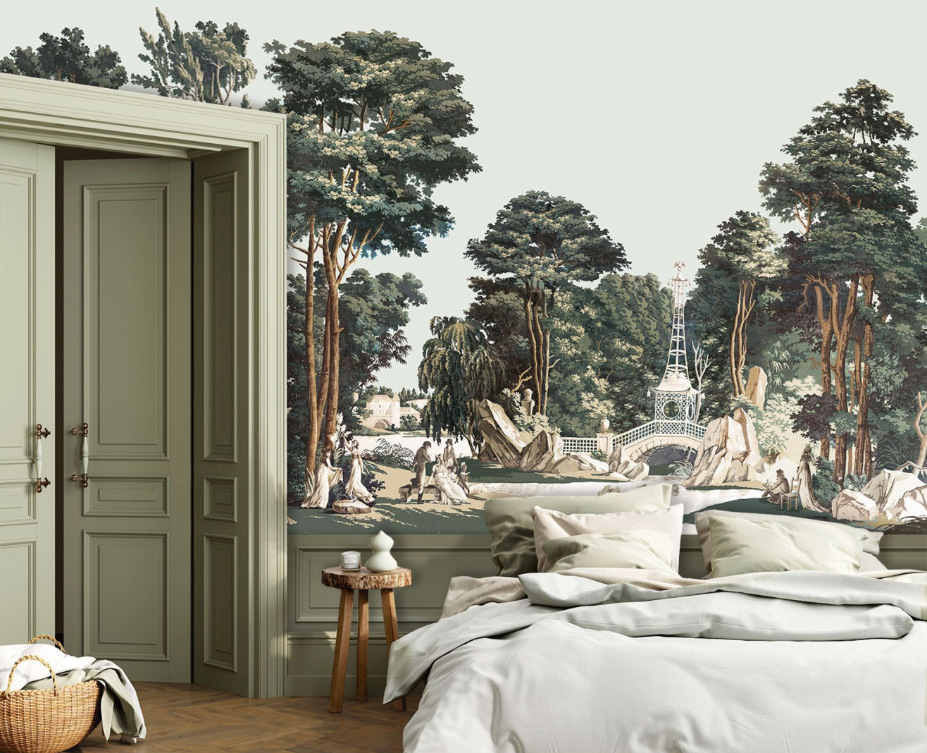 Panoramic wallpaper English garden patinated . 1800-1804