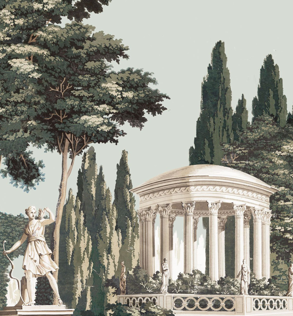 Papier peint panoramique Jardin Anglais patiné . 1800-1804