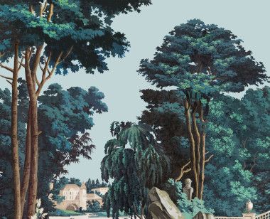 Panoramic wallpaper English garden polychrome . 1800-1804