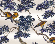 Papier peint nacré érable du Japon bleu indigo . 1780-1790
