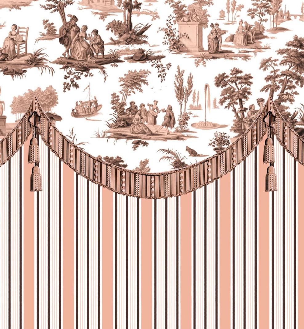 Wallpaper powder pink Imperial Toile de Jouy . 1790-1800