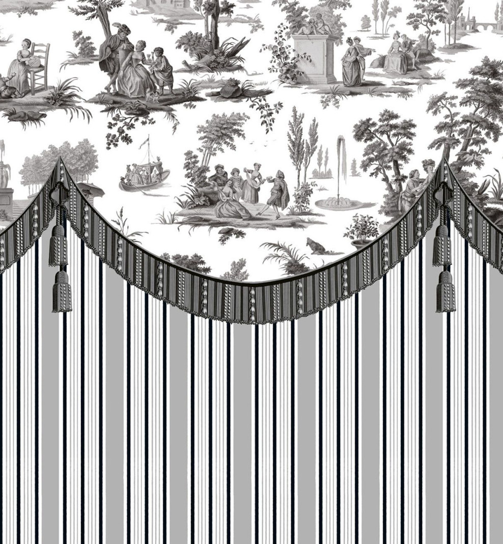 Wallpaper anthracite Imperial Toile de Jouy . 1790-1800