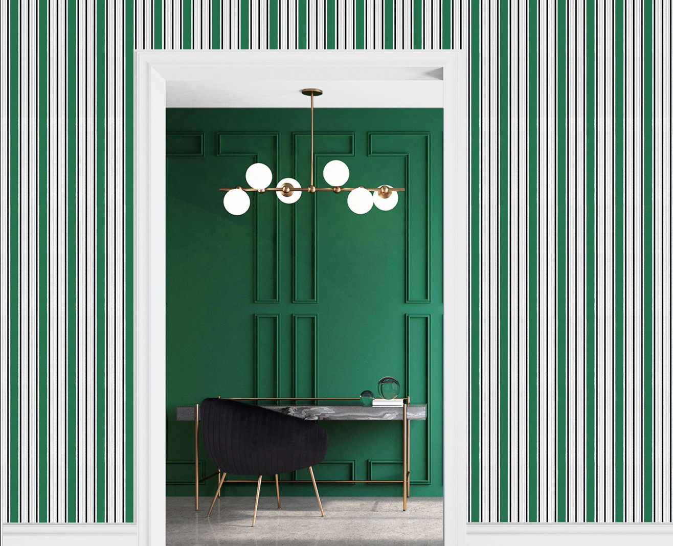 Wallpaper green Imperial stripes . 1800