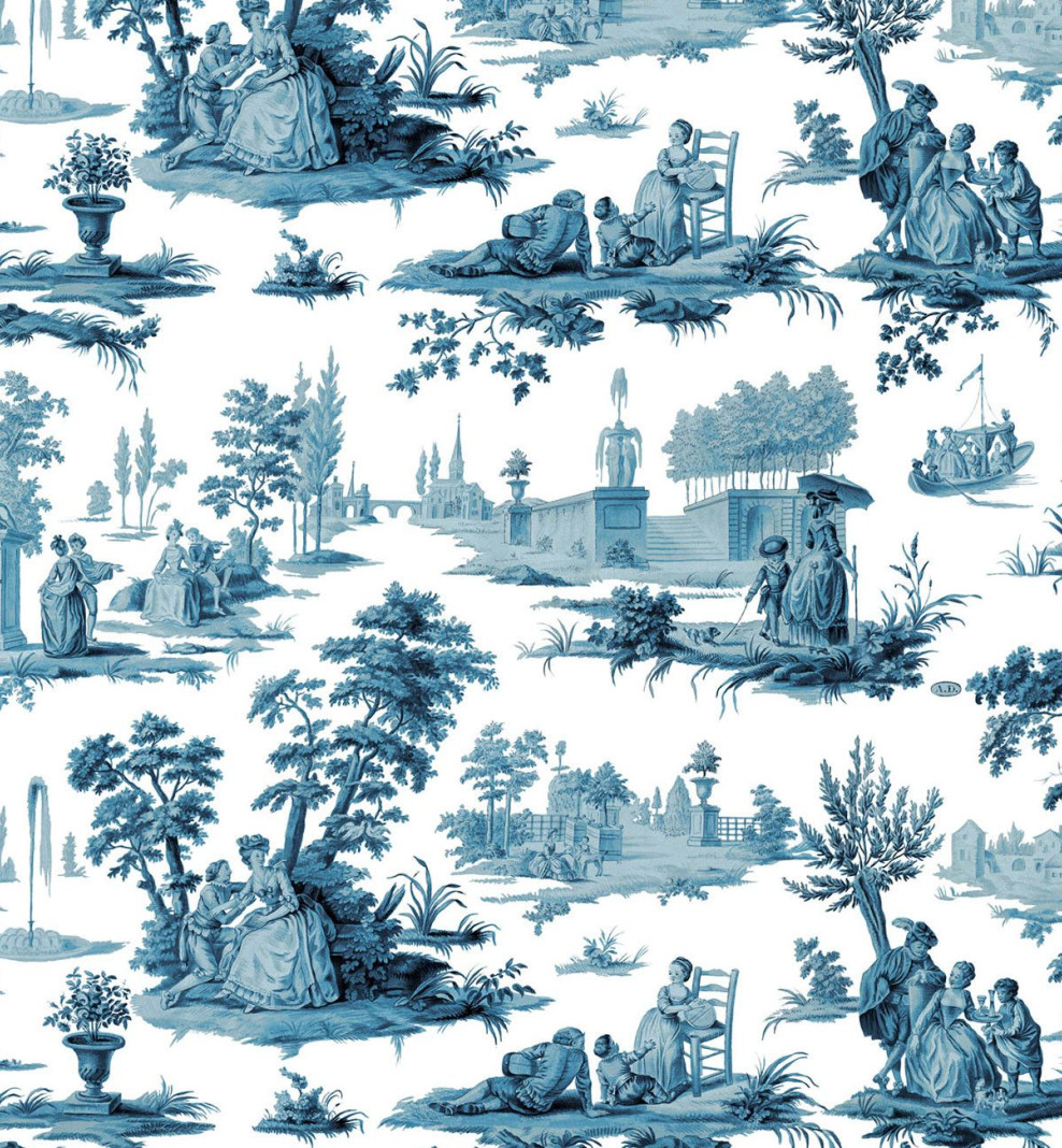 Wallpaper blue Toile de Jouy . 1790-1800