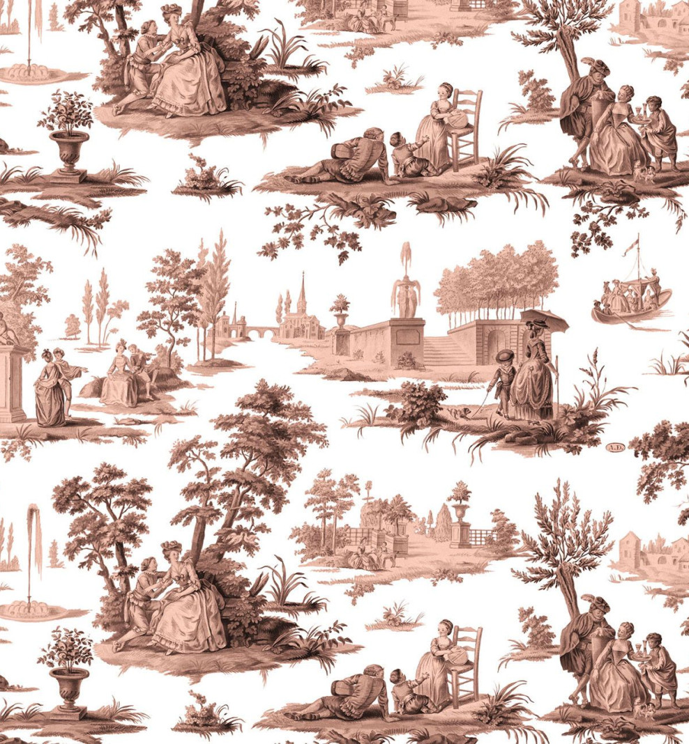 Wallpaper powder pink Toile de Jouy . 1790-1800