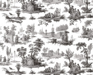 Tapete Anthrazitfarbenes Toile de Jouy . 1790-1800