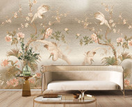 Pale gold leaf panoramic wallpaper Plum blossoms . 1889