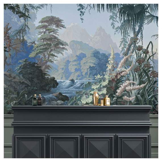 Panoramic wallpaper - Eden forest blue | Luxurious vegetation