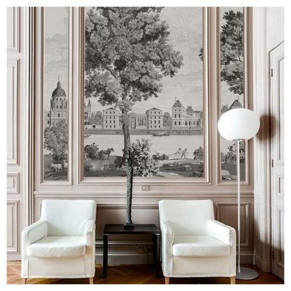 Panoramatapete – Sehenswürdigkeiten von Paris monochrom | Architektur