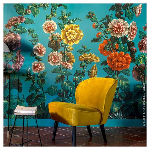 Panoramic wallpaper - Hollyhocks | Brightly colored flowers